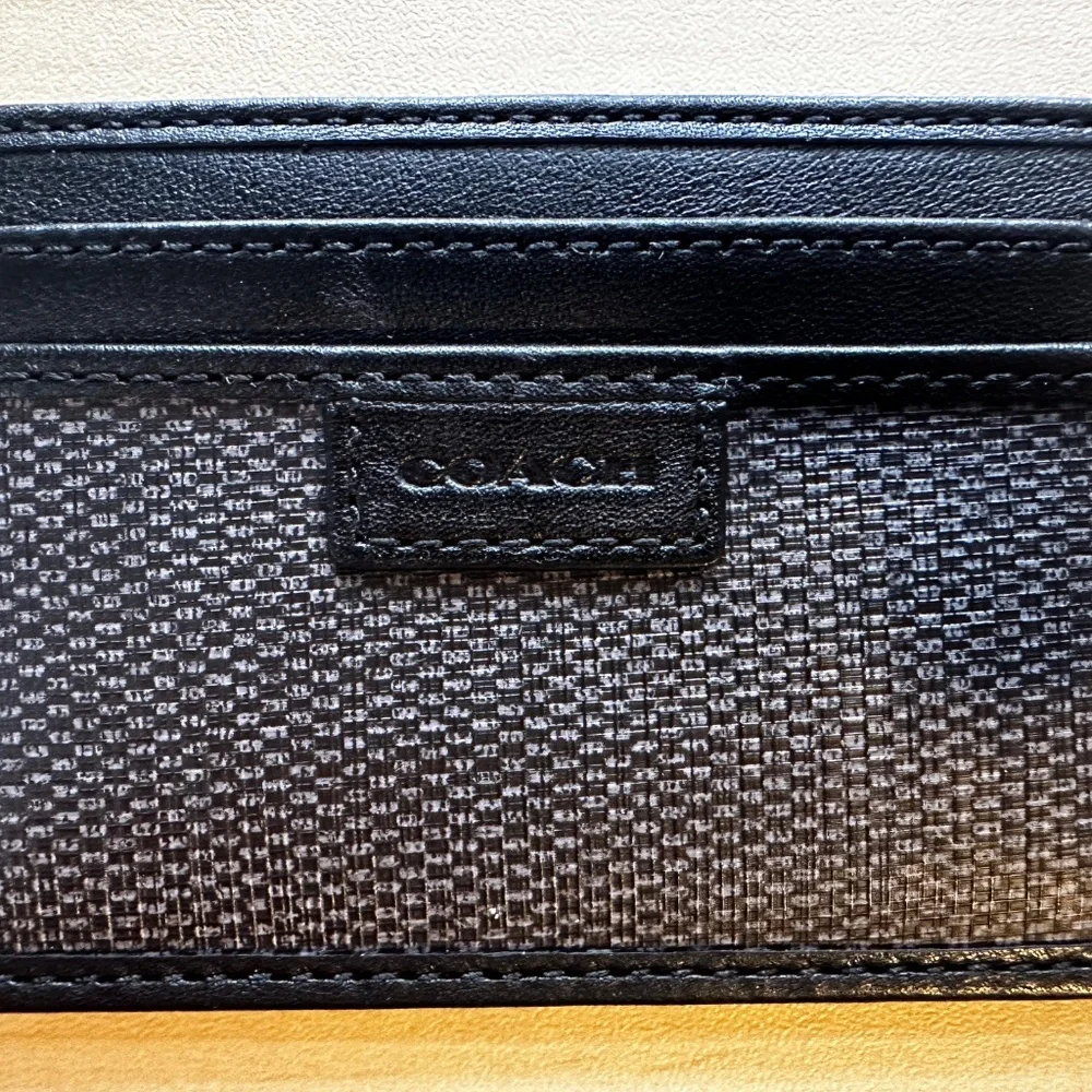 Coach Denim Signature Card Case Wallet Slim Credit Card Holder Black - NWOT